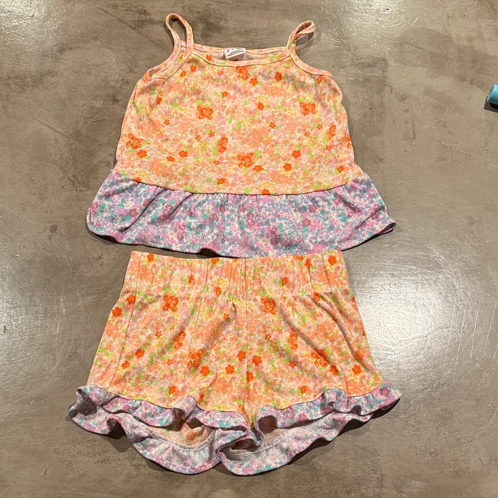 art class Floral Kids Pajama Set - Orange and Purple
